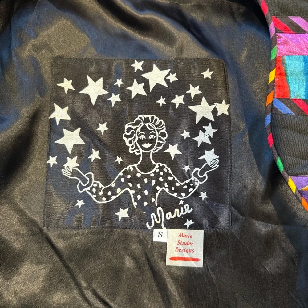 Marie Studer Design Vintage Colorful Quilted Geometric Cropped  Jacket USA Small